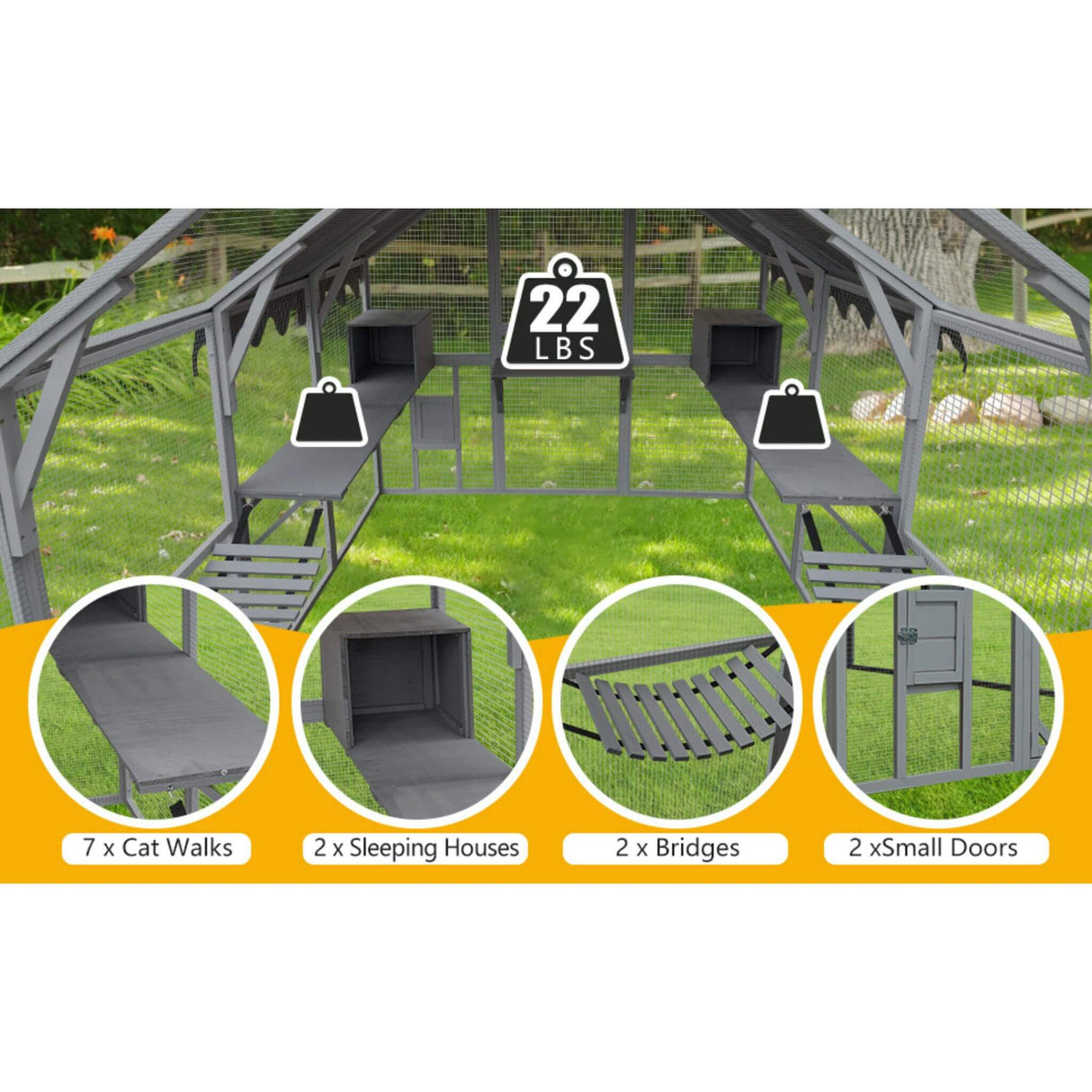 Alora Extra Large Outdoor Cat Kitten Playpen House With Platforms, And Waterproof Cover (SAK55092)