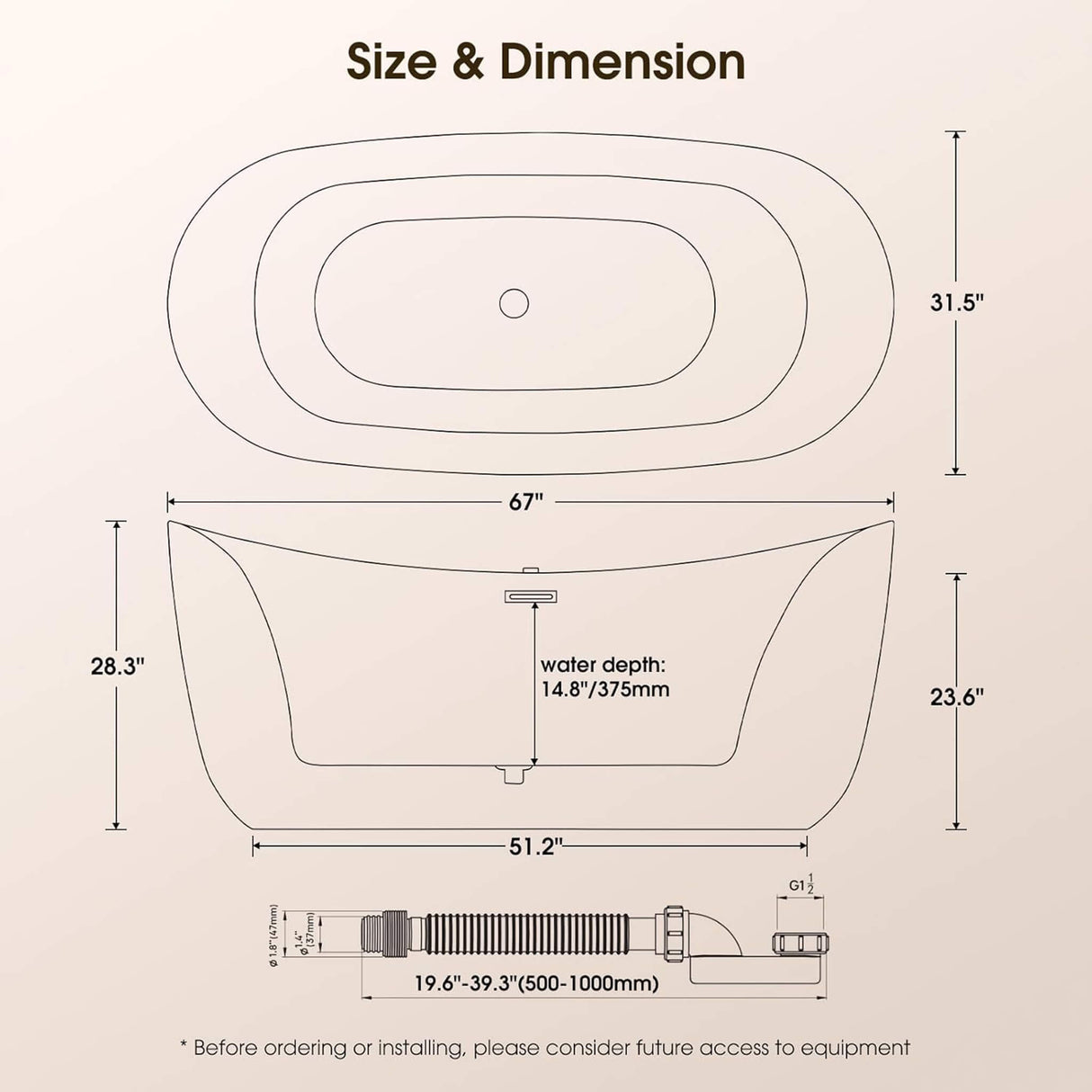 Nuvia Verano Freestanding Whirlpool Air Bubble LED Massage Bathtub (SAK47639)