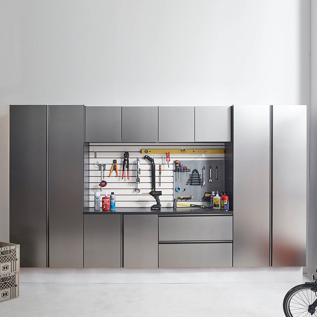 Alora Heavy-Duty Wall-Mounted Metallic Gray Garage Cabinet Set With Soft Closing Doors And Drawers (SAK24368)