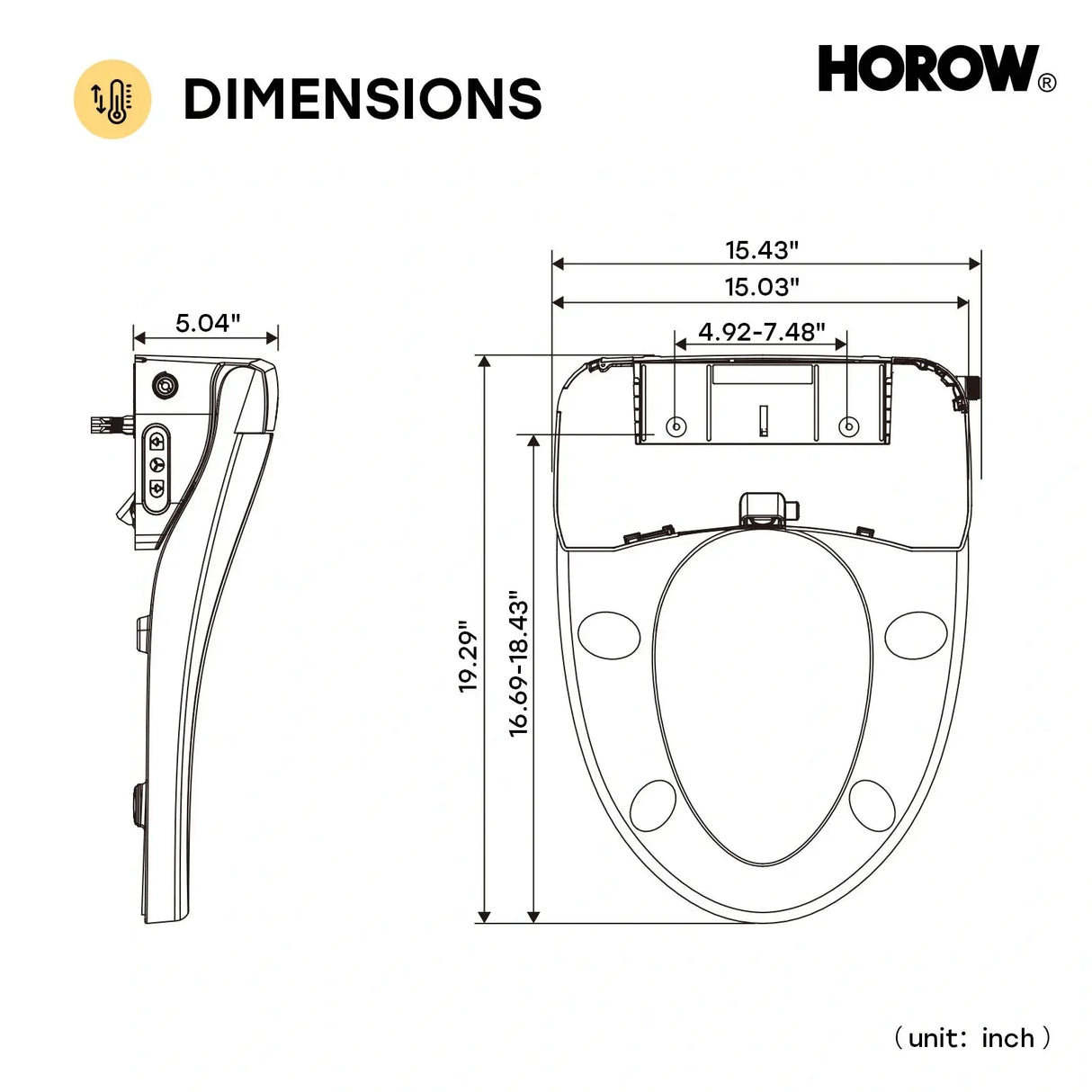 HOROW Bidet Toilet Seat With Heated Seat Dryer bidet Model B0503