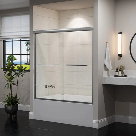 60 Inch Brushed Nickel Bathtub Glass Door – 1/4" Tempered Glass, Model BE6060-BN