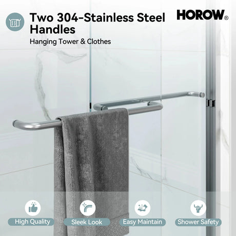 Brushed Nickel Double Sliding Shower Door with Wet-Dry Separation Model HR4872-BN