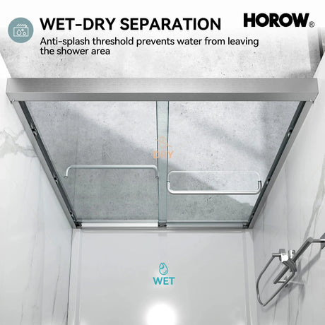 Brushed Nickel Double Sliding Shower Door with Wet-Dry Separation Model HR4872-BN