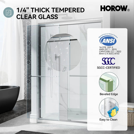 Brushed Nickel Double Sliding Shower Door with Wet-Dry Separation Model HR4872-BN