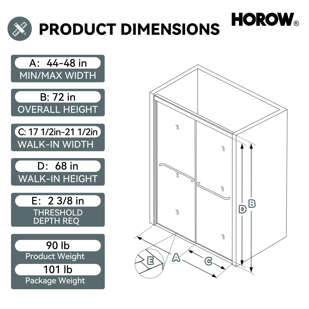 Matte Black Double Sliding Shower Door – Model HR4872-MB, 1/4" Thick Glass