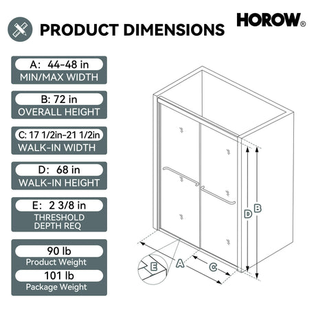 Matte Black Double Sliding Shower Door – Model HR4872-MB, 1/4" Thick Glass