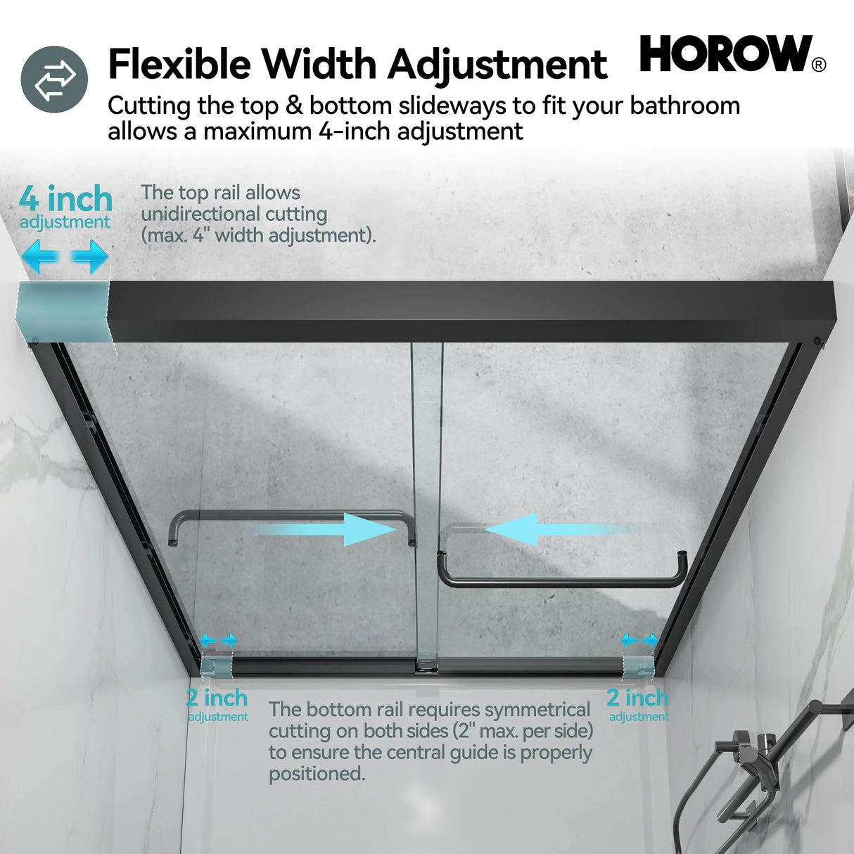 Matte Black Double Sliding Shower Door – Model HR4872-MB, 1/4" Thick Glass