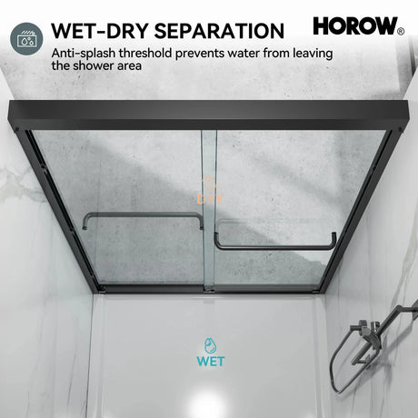 Matte Black Double Sliding Shower Door – Model HR4872-MB, 1/4" Thick Glass