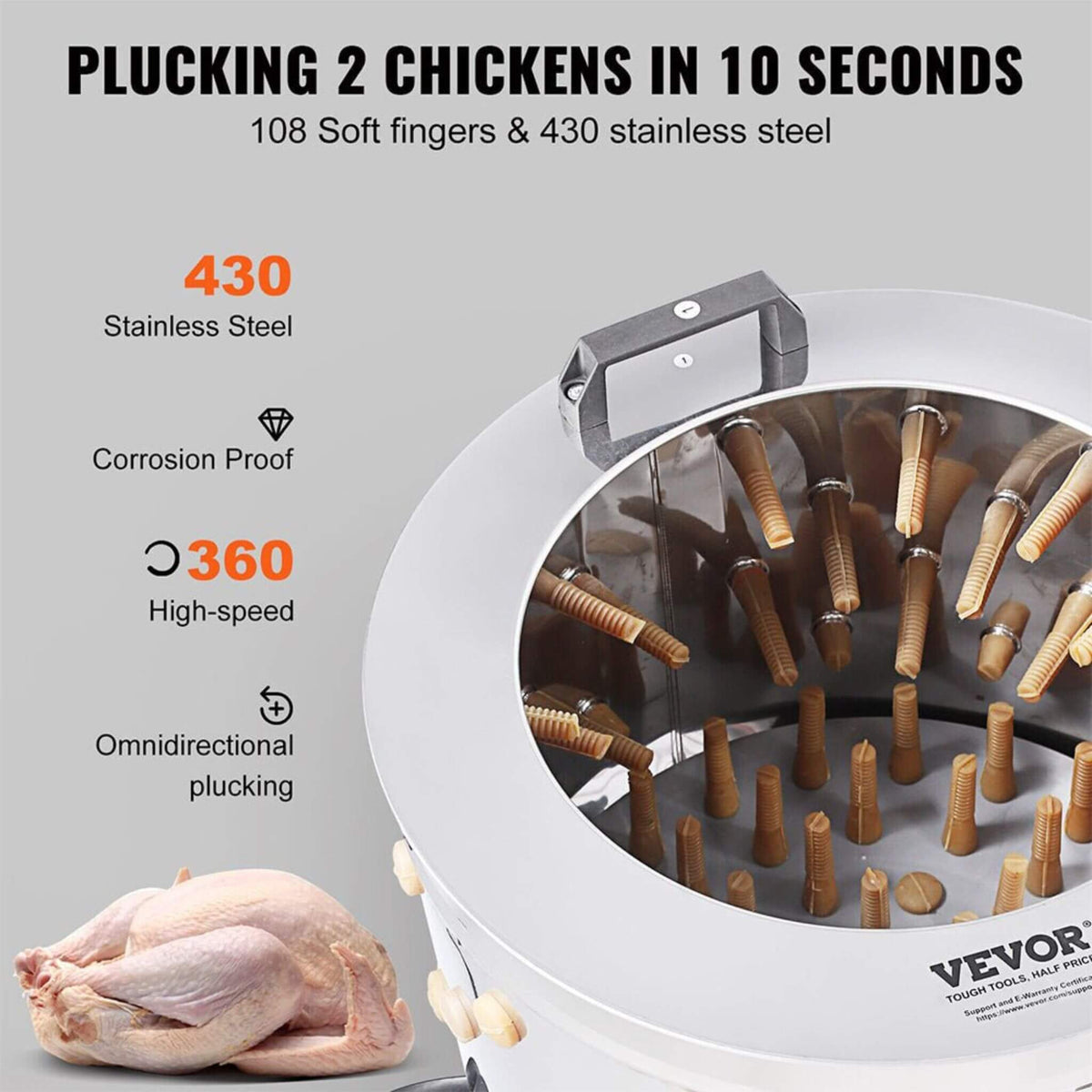 Large 20-Inch Heavy-Duty Chicken Defeathering Plucker Machine
