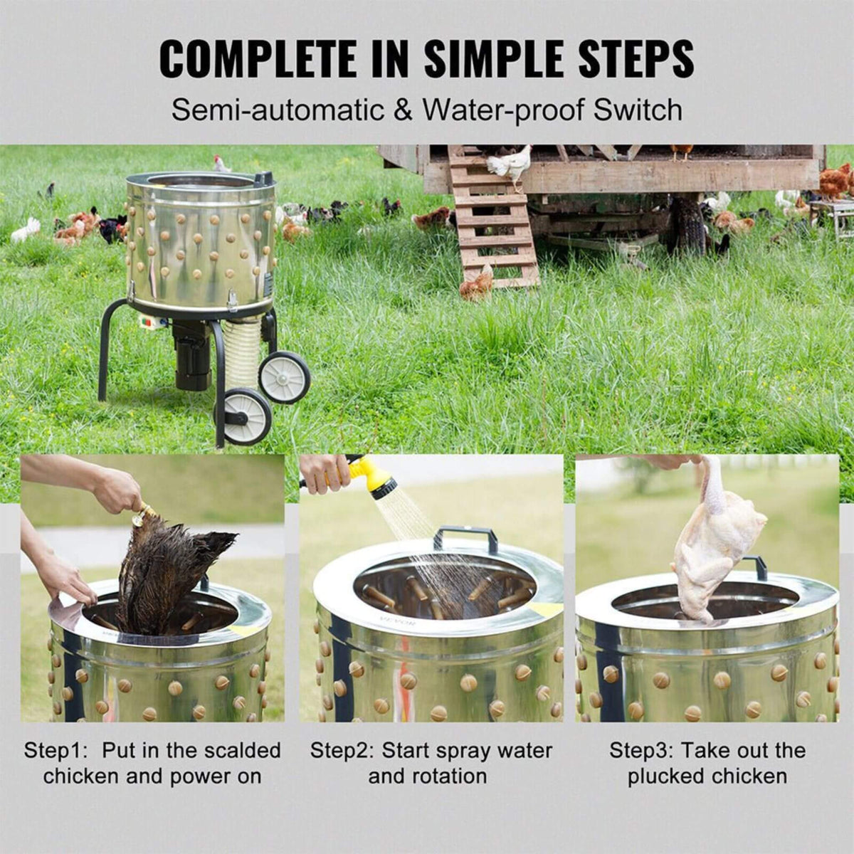 Large 20-Inch Heavy-Duty Chicken Defeathering Plucker Machine
