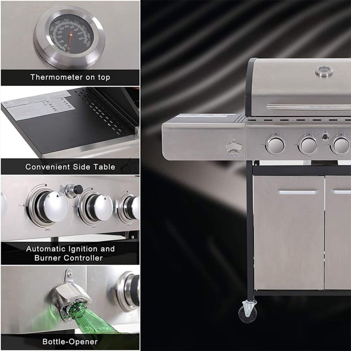 Large Outdoor 42K BTU BBQ Stainless Steel Propane Gas Grill With 4 Burners