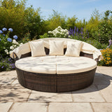 Alora Large 76-Inch Outdoor Patio Rattan Daybed Sofa W/ Adjustable Table Top, Canopy & 3 Pillows (SAK91254)
