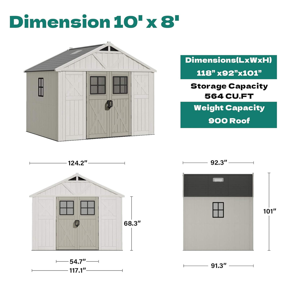 Alora Large Resin Outdoor Storage Shed With Floor, Windows, And Lockable Door