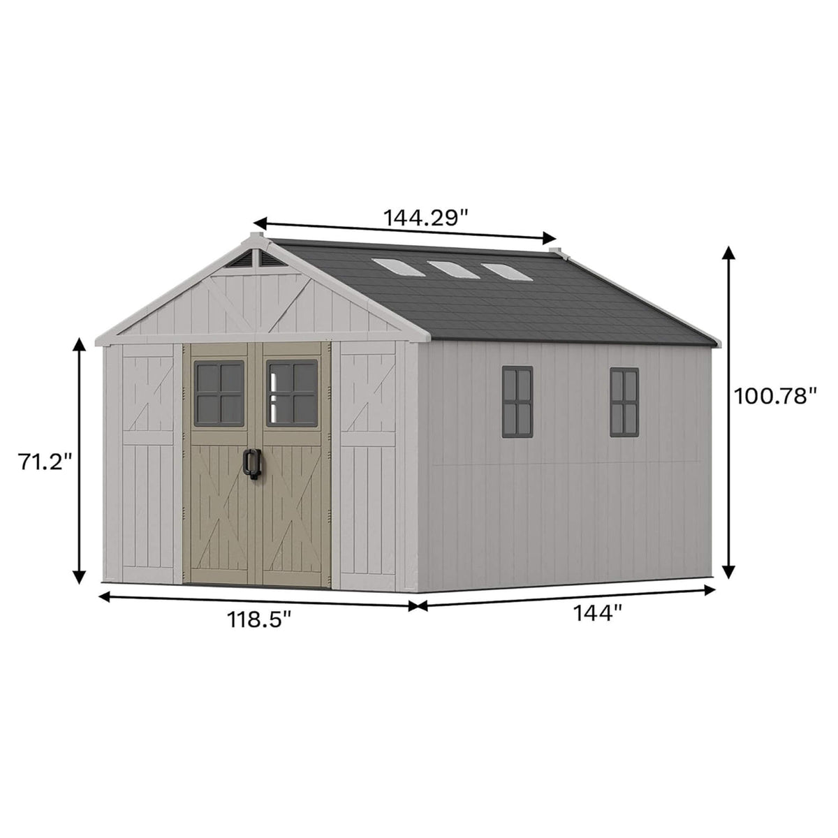 Alora Large Resin Outdoor Storage Shed With Floor, Windows, And Lockable Door