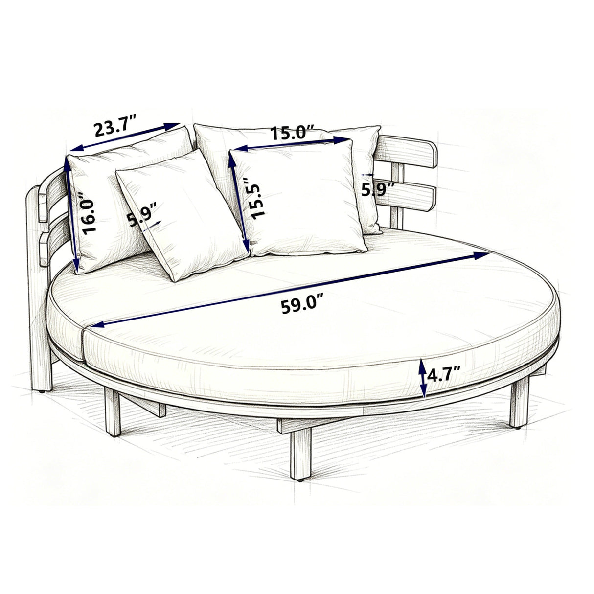 Alora Luxury Outdoor Acacia Wood Round Daybed With Cushions And Pillows (SAK40613)