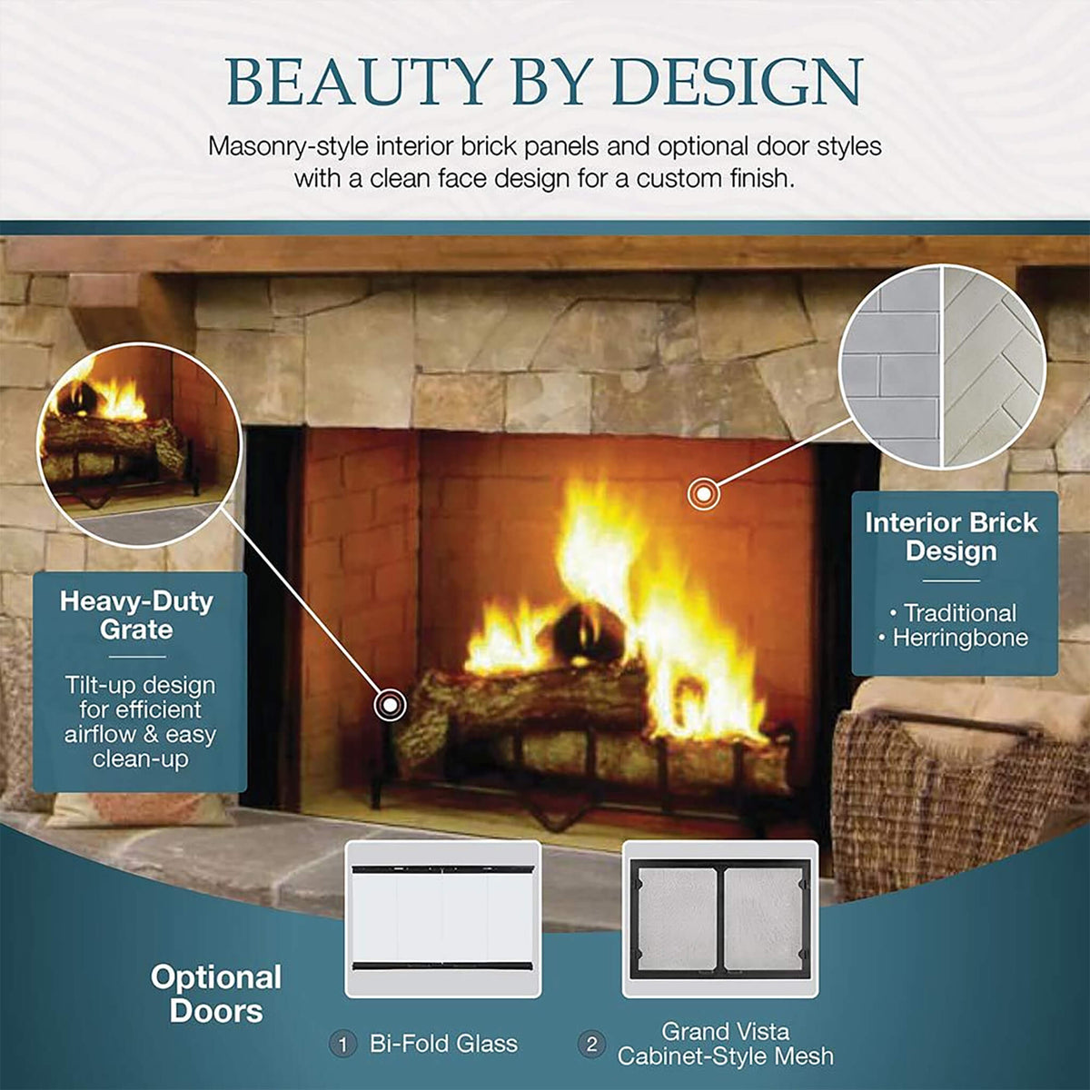 Majestic Biltmore 42-Inch Herringbone Pattern Open Wood Burning Fireplace [SB80HB]