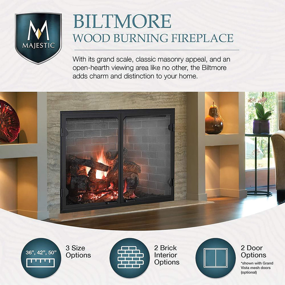 Majestic Biltmore 42-Inch Herringbone Pattern Open Wood Burning Fireplace [SB80HB]