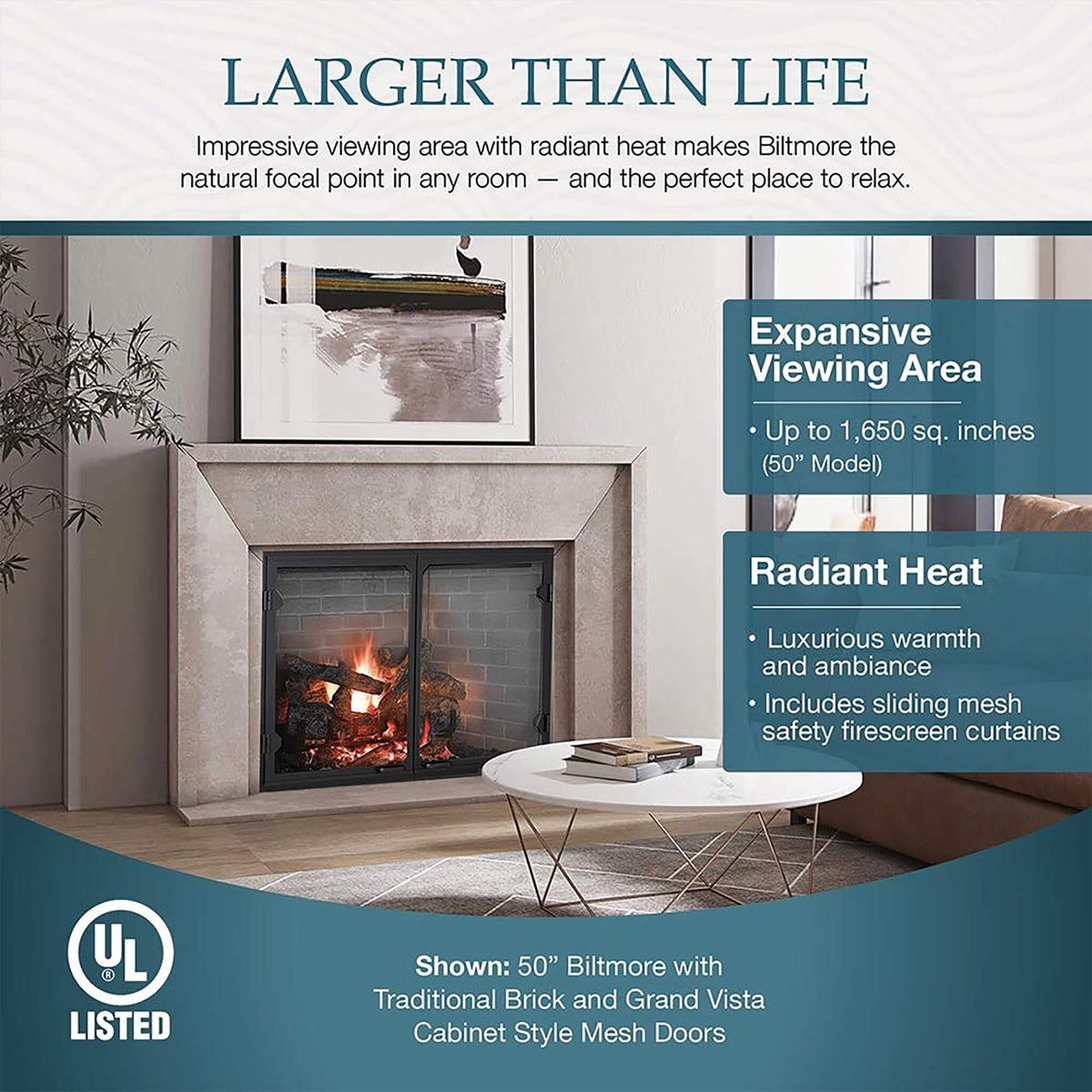 Majestic Biltmore 42-Inch Herringbone Pattern Open Wood Burning Fireplace [SB80HB]