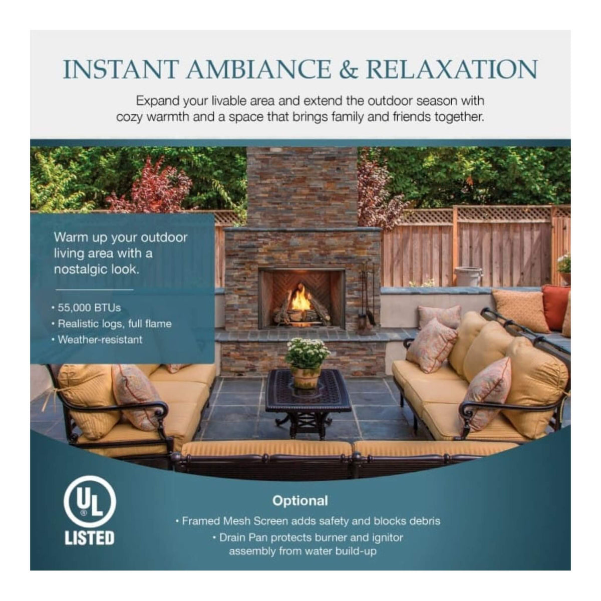 Majestic Courtyard 55K BTU 42-Inch Traditional Outdoor Gas Fireplace With Stacked Concrete Refractory [ODCOUG-42TS]
