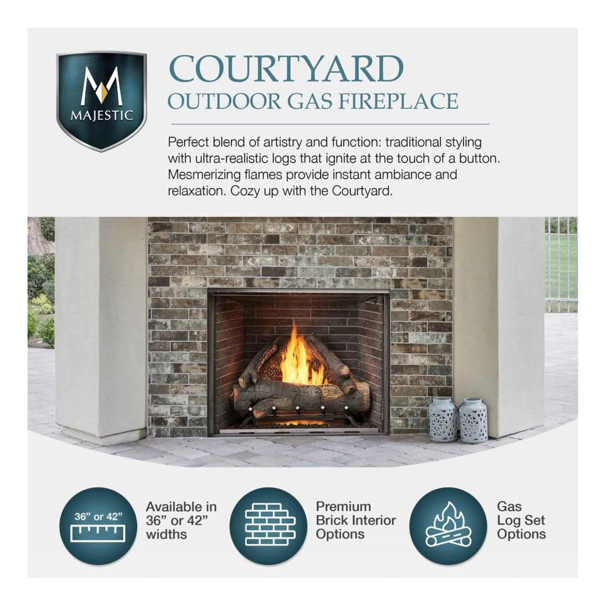 Majestic Courtyard 55K BTU 36-Inch Traditional Outdoor Natural Gas Fireplace (No Refractory) [ODCOUG-36NR]