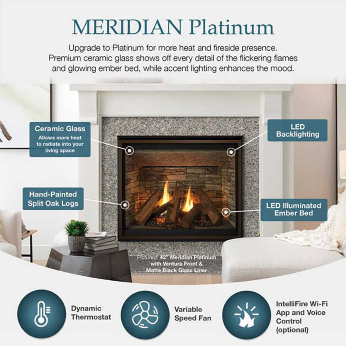 Majestic Meridian 36-Inch Platinum Natural Gas Fireplace [MER36PN]
