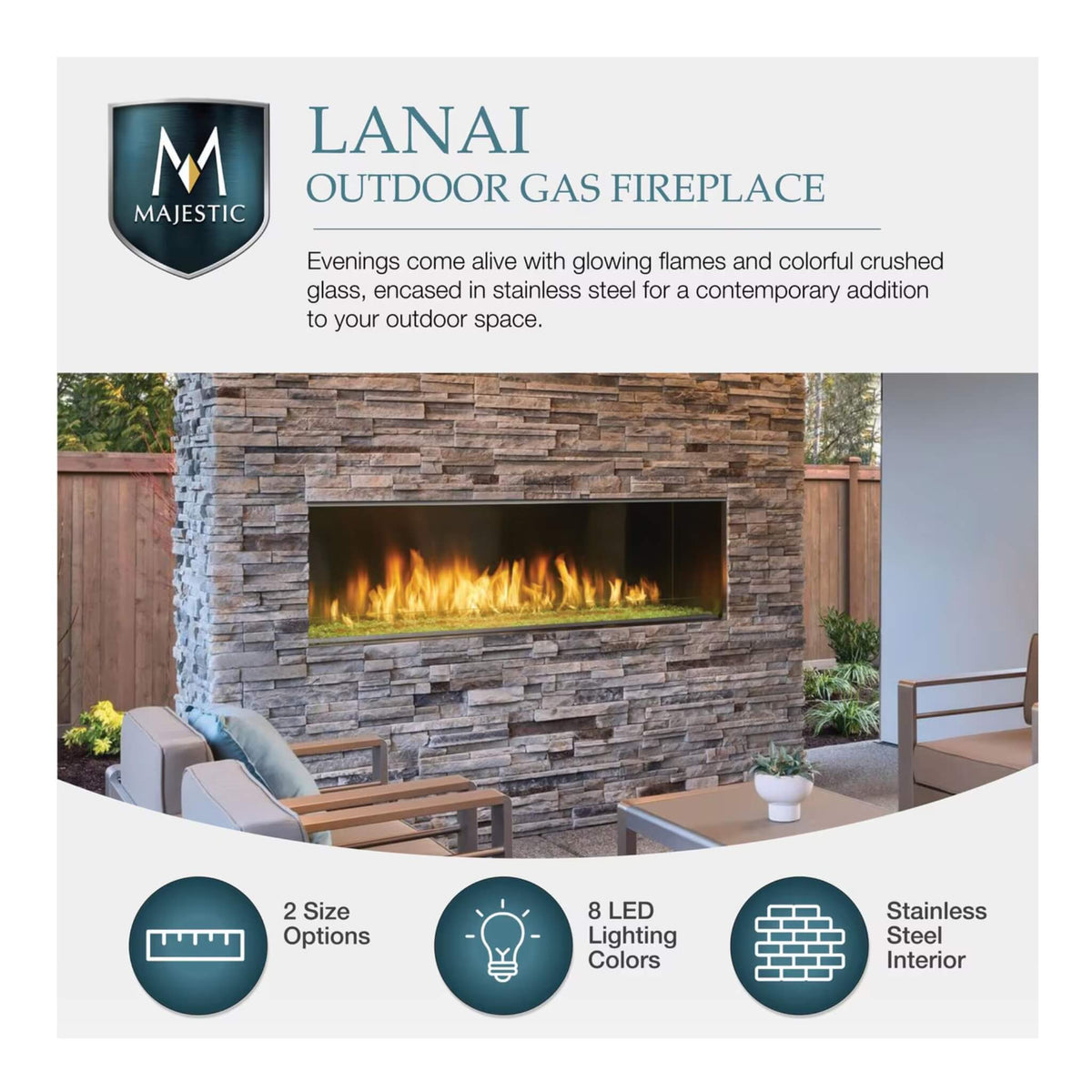 Majestic Lanai 60-Inch Single Sided Linear Outdoor Gas Fireplace [ODLANAIG-60]