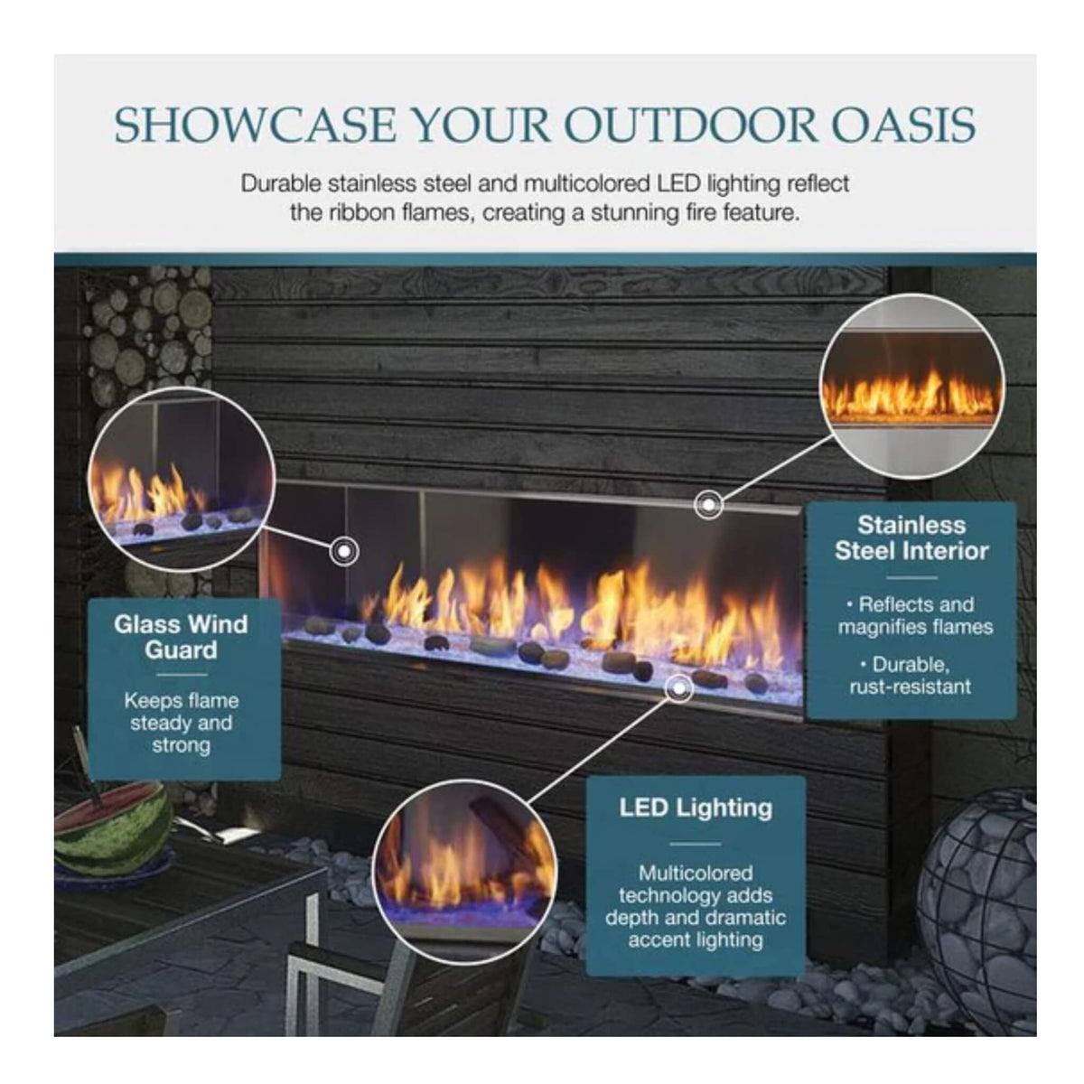 Majestic Lanai 48-Inch Single Sided Linear Outdoor Gas Fireplace [ODLANAIG-48]