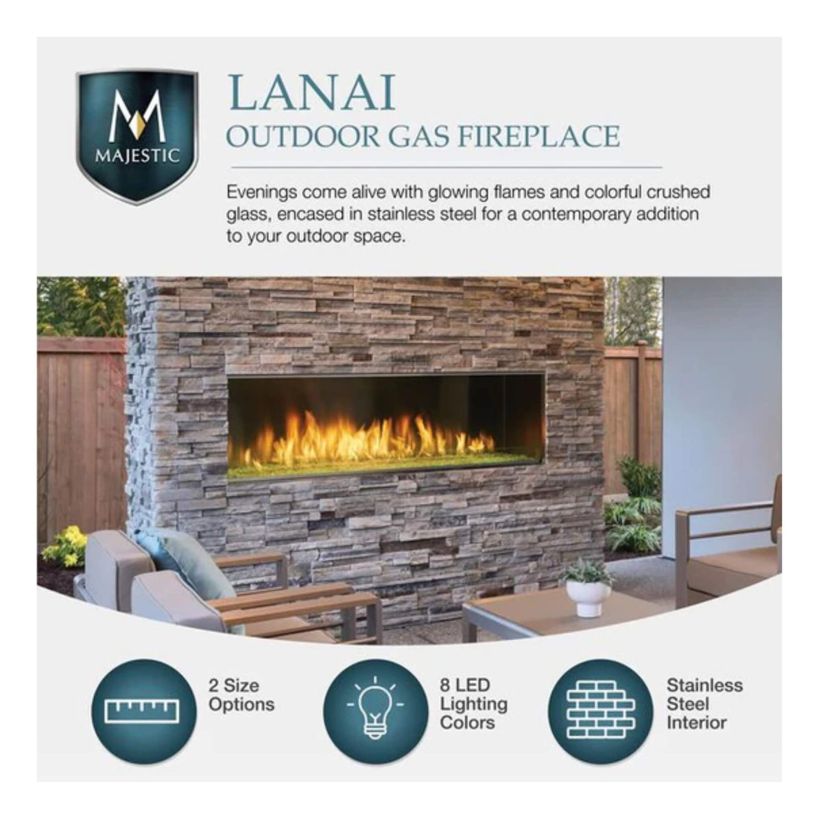 Majestic Lanai 48-Inch Single Sided Linear Outdoor Gas Fireplace [ODLANAIG-48]