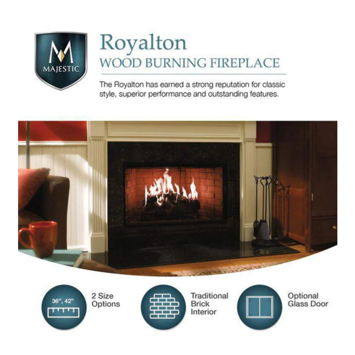 Majestic Royalton 42-Inch Wood-Burning Fireplace With Invisible Smoke Shield [BE42]