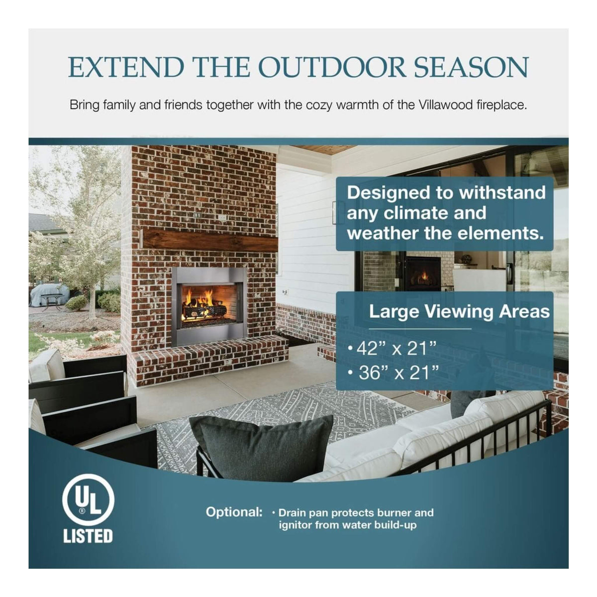 Majestic Villawood 42-Inch Traditional Refractory Outdoor Wood Burning Fireplace [ODVILLA-42T-B]