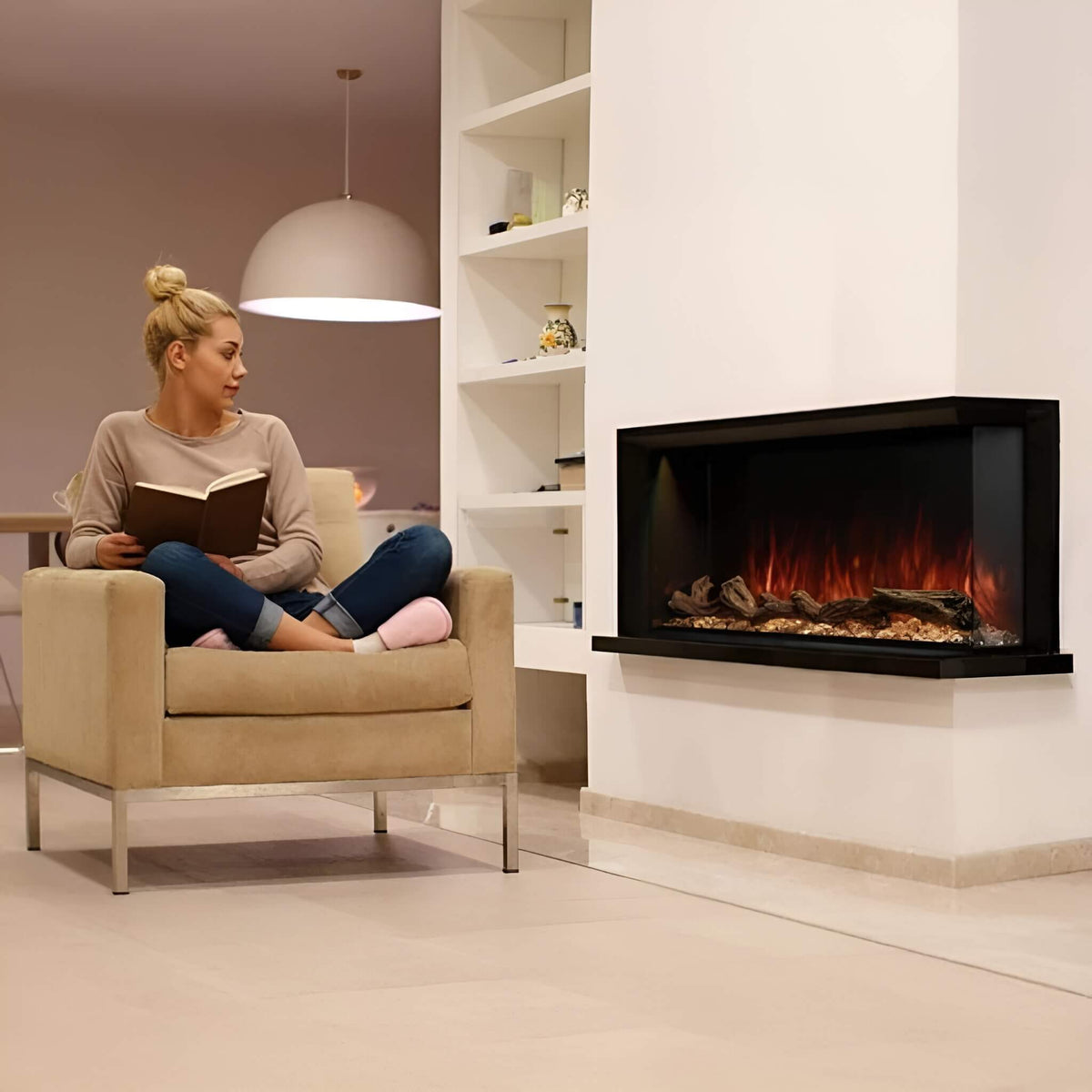 Modern Flames Landscape Pro Multi 56-Inch Linear Multi-Sided Electric Fireplace With Hybrid Flame Technology [LPM-5616V2]
