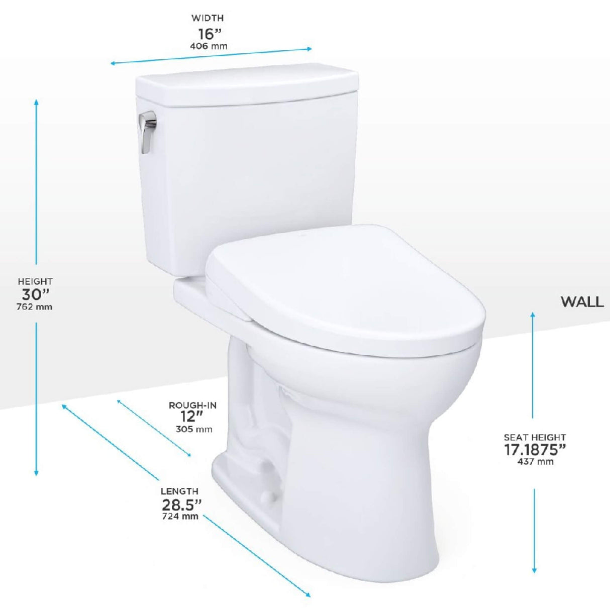 [MW4544726CUFGA#01] TOTO Drake II Washlet S7 And 1.0 GPF Elongated Chair Height Bidet Toilet