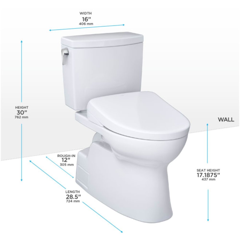 [MW4744736CUFG#01] TOTO Vespin II 1 GPF Elongated Chair Height Toilet With Washlet S7A Auto Open Bidet Seat