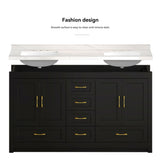 Nuvia 60-Inch Black Bathroom Vanity With Soft Close Doors And Drawers Storage (SAK86210)