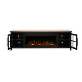 Nuvia 83-Inch Bourbon Black TV Stand With Fireplace And Glass Windowpane Doors (SAK40281)