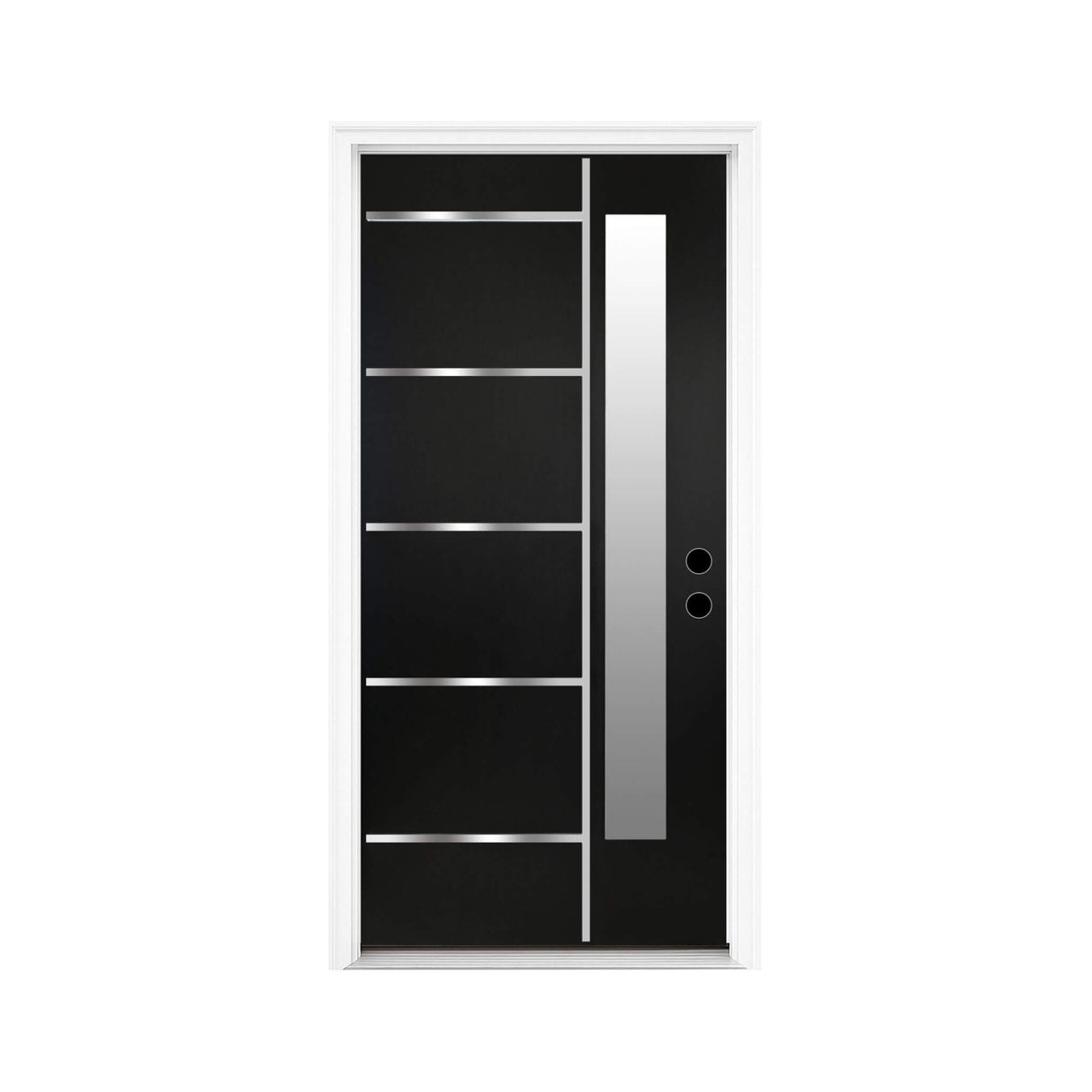 [36X80-Inch] Nuvia Black Modern Left Inswing Fiberglass Front Door With Frosted Glass [4-9/16 Frame] (SAK96731)