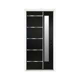 [36X80-Inch] Nuvia Black Modern Left Inswing Fiberglass Front Door With Frosted Glass [4-9/16 Frame] (SAK96731)