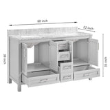 Nuvia Premium 60-Inch Freestanding Double Sink Bathroom Vanity With Carrara Marble Top (SAK51829)