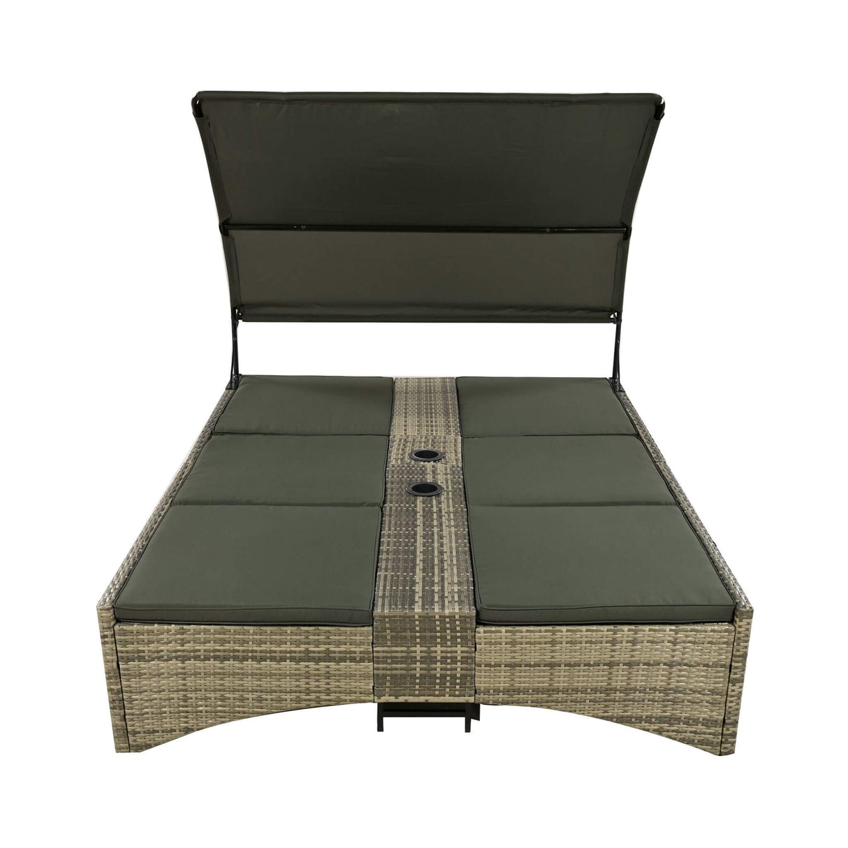 Alora Outdoor Rattan Patio Daybed With Adjustable Backrest, Canopy Roof, Storage Box And Cup Holders (SAK54220)