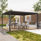 [12X16FT] Alora Premium Outdoor Gray Aluminum Hardtop Pergola Gazebo With Adjustable Roof (SAK81364)