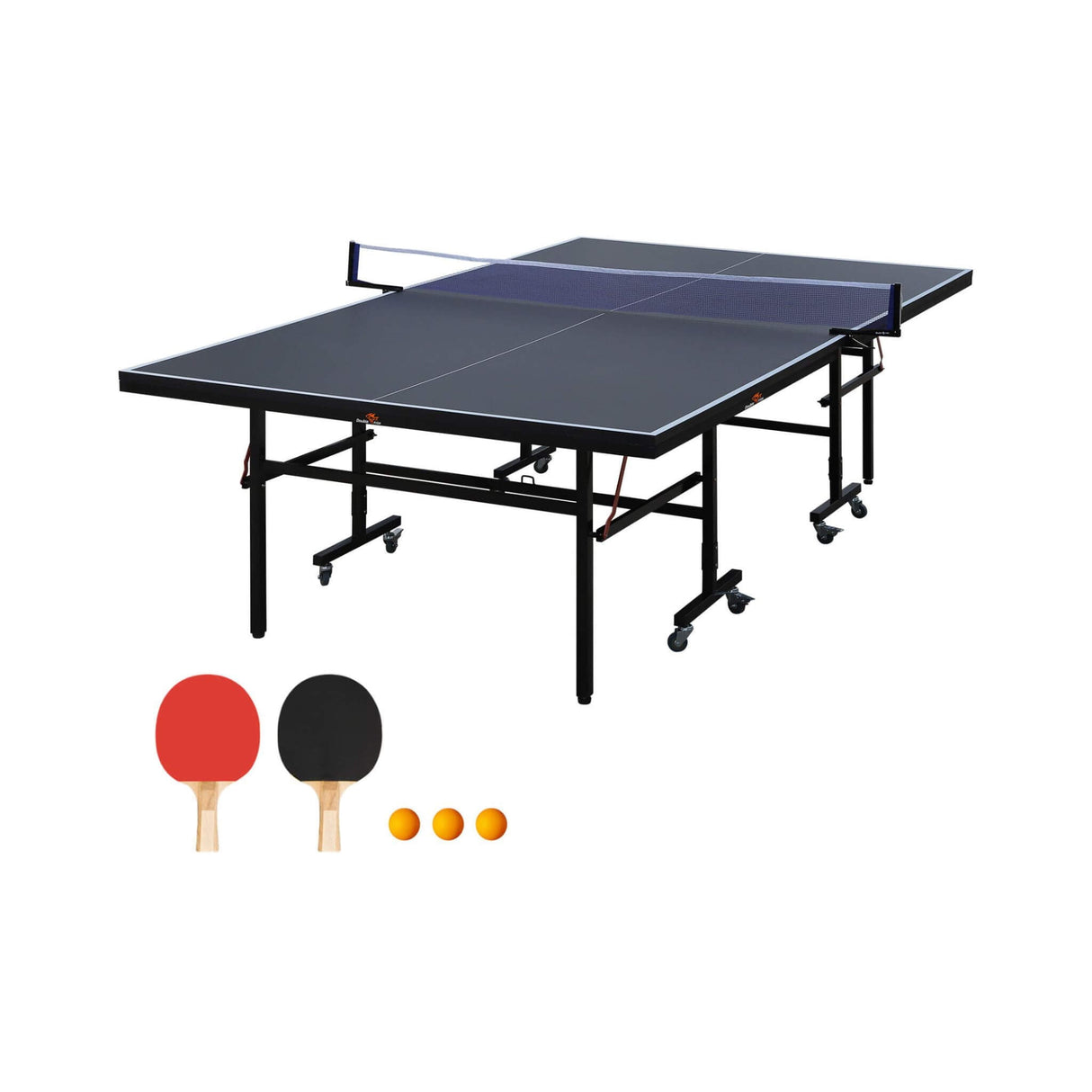 9FT Portable Mid-Size Ping Pong Table Set With Paddles, Balls, And Net