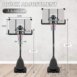 Portable Outdoor All-Weather Height Adjustable Basketball Hoop With 44-Inch Backboard And Wheels, 10FT