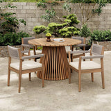 Alora Premium 5-Piece Outdoor Acacia Wood Patio Furniture Set With Braided Dining Chairs, Cushions, And Dining Table (SAK26754)