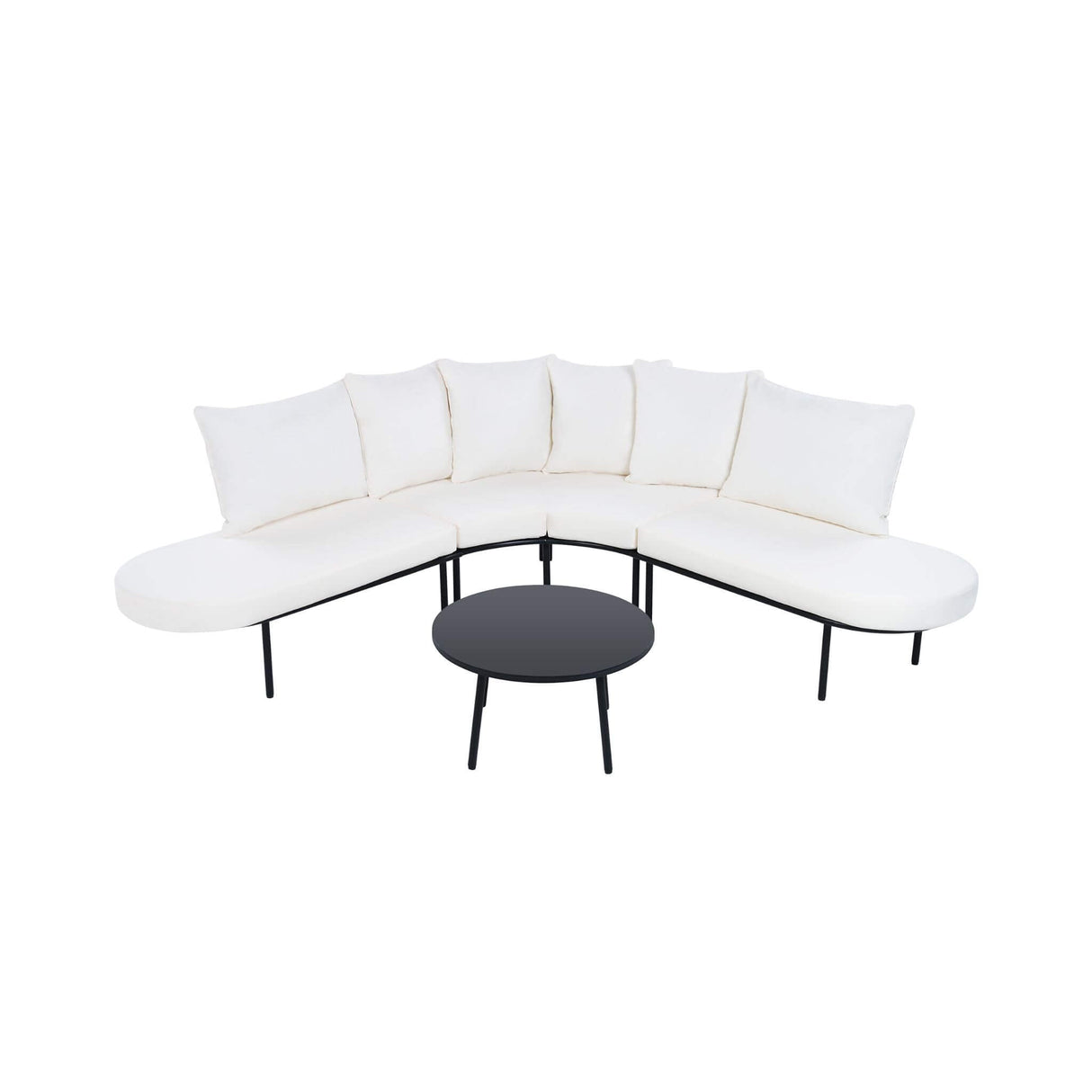 Alora Premium Half-Moon 6-Person Curved All-Weather Outdoor Furniture Sofa Patio Set With Coffee Table And Cushions (SAK76332)