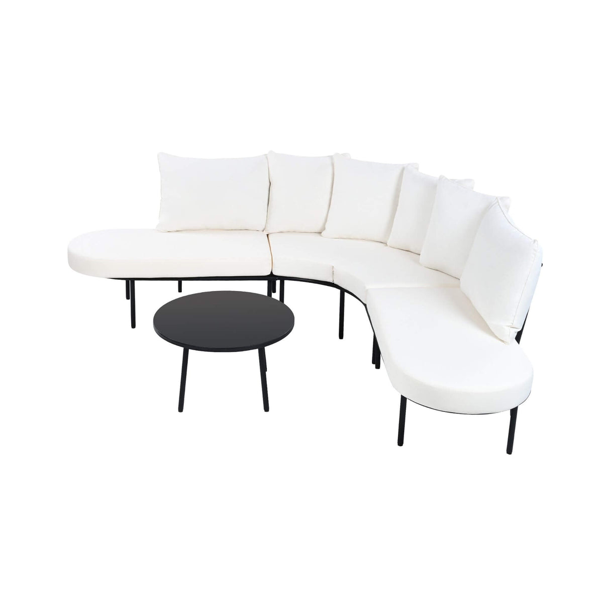 Alora Premium Half-Moon 6-Person Curved All-Weather Outdoor Furniture Sofa Patio Set With Coffee Table And Cushions (SAK76332)