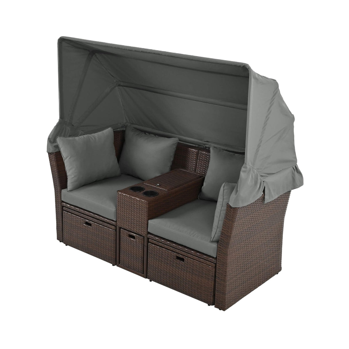 Alora Premium Outdoor 2-Seater Patio Daybed With Foldable Awning, Cushions, And Rattan Frame (SAK90233)