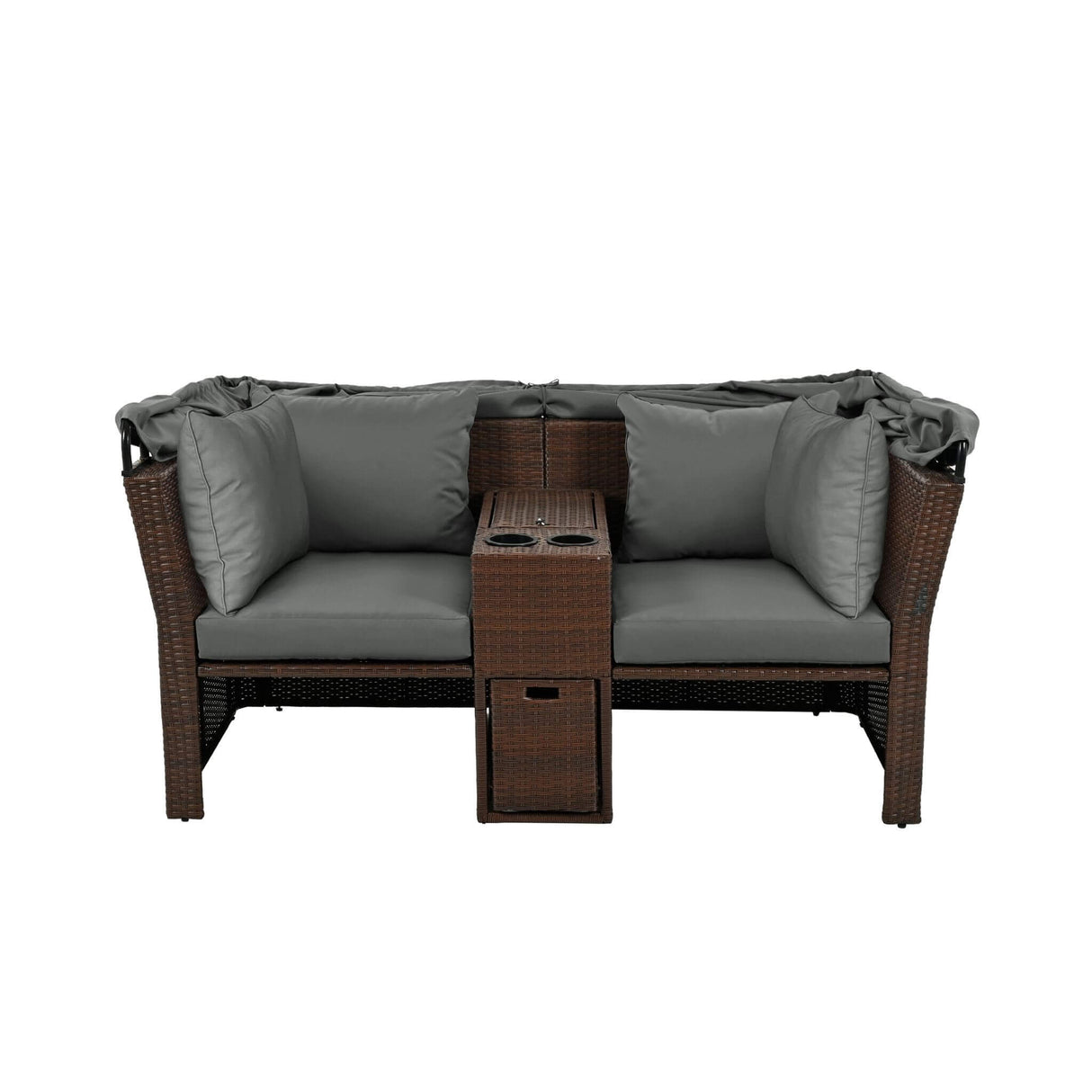 Alora Premium Outdoor 2-Seater Patio Daybed With Foldable Awning, Cushions, And Rattan Frame (SAK90233)