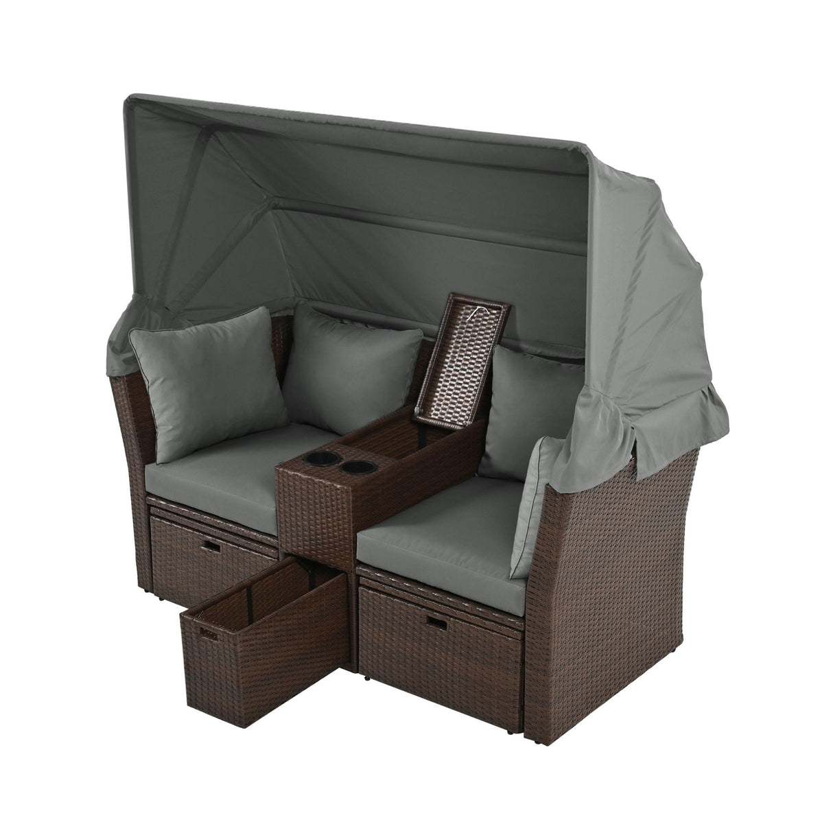 Alora Premium Outdoor 2-Seater Patio Daybed With Foldable Awning, Cushions, And Rattan Frame (SAK90233)