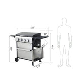 Premium Outdoor 4-Burner Propane BBQ Grill With Foldable Side Tables, Hanging Basket, And Cooking Grids