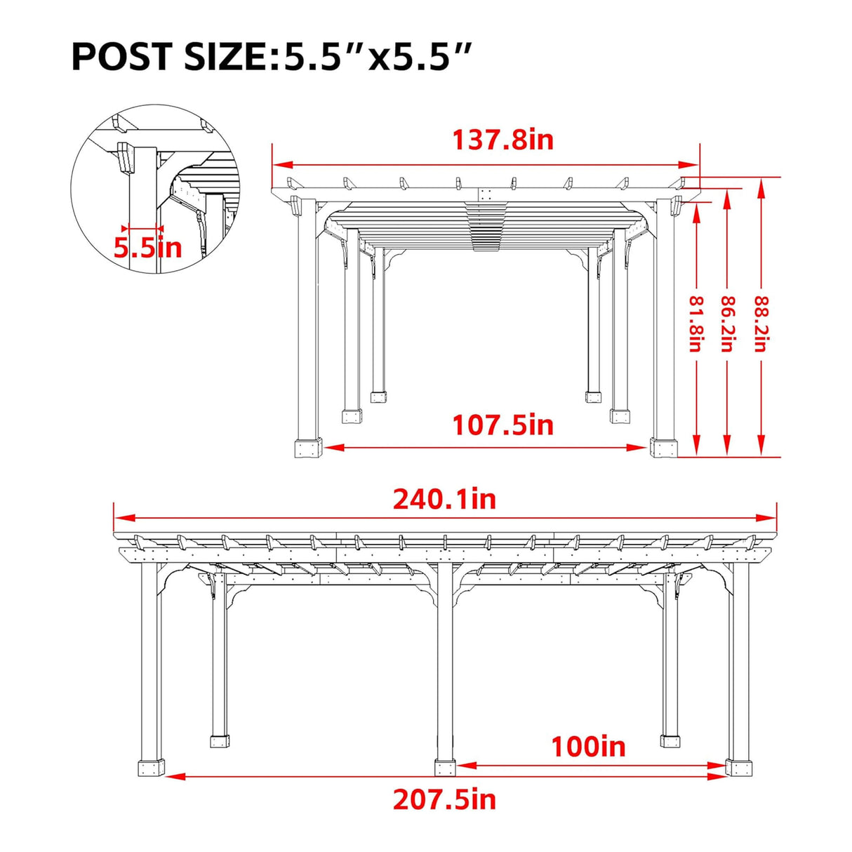 Alora Premium Outdoor Cedar Wood Pergola With Slatted Roof (SAK87024)